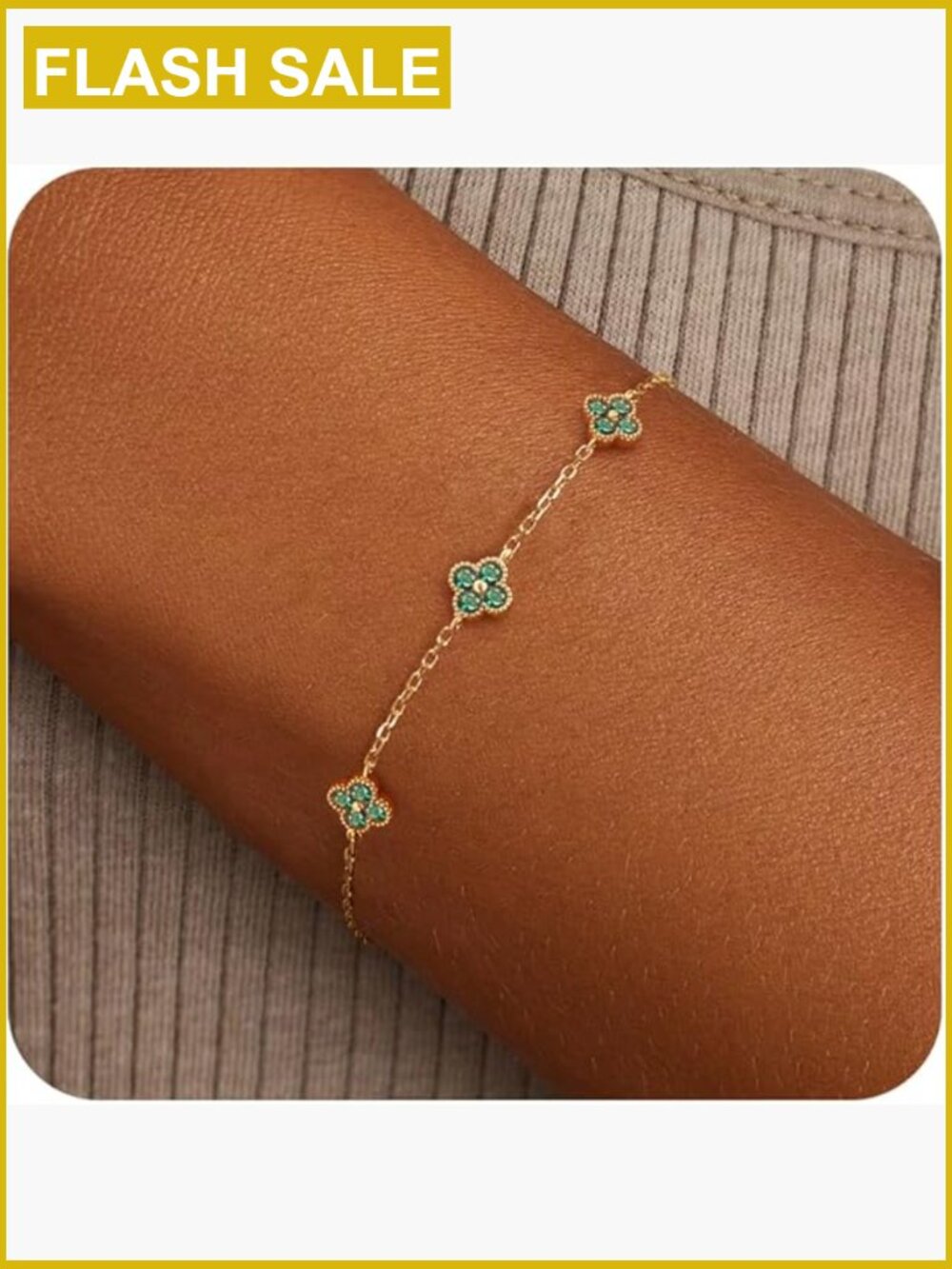 14K Gold Plated Birthstone Clover Bracelet Stackable Friendship Jewelry